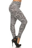 Floral With Hounds Tooth Printed Knit Legging With Elastic Waistband, And High Waist Fit