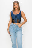 Floral Lace And Denim Crop Top