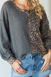 Unique Leopard Color Block Long Sleeve Top