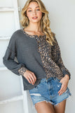 Unique Leopard Color Block Long Sleeve Top