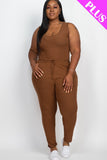 Plus Ribbed Sleeveless Drawstring Jumpsuit