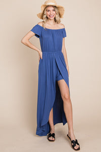 Off Shoulder Solid Jersey Romper Maxi