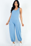 Casual Solid French Terry Sleeveless Scoop Neck Front Pocket Jumpsuit